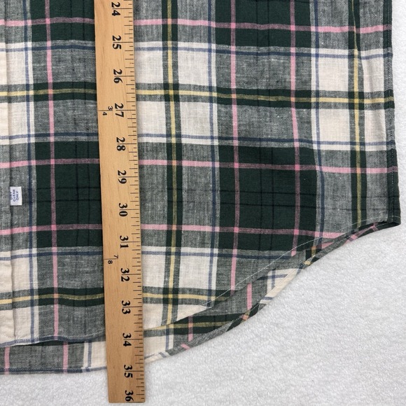 Ralph Lauren Shirt Mens L Green Pink Plaid Linen Cotton Button Down Pocket - Picture 7 of 8